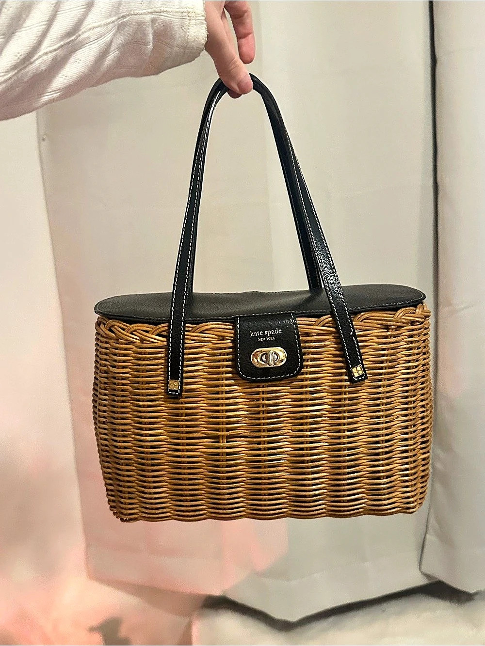 Vintage Kate Spade Wicker Striped Tote in Brown & Black